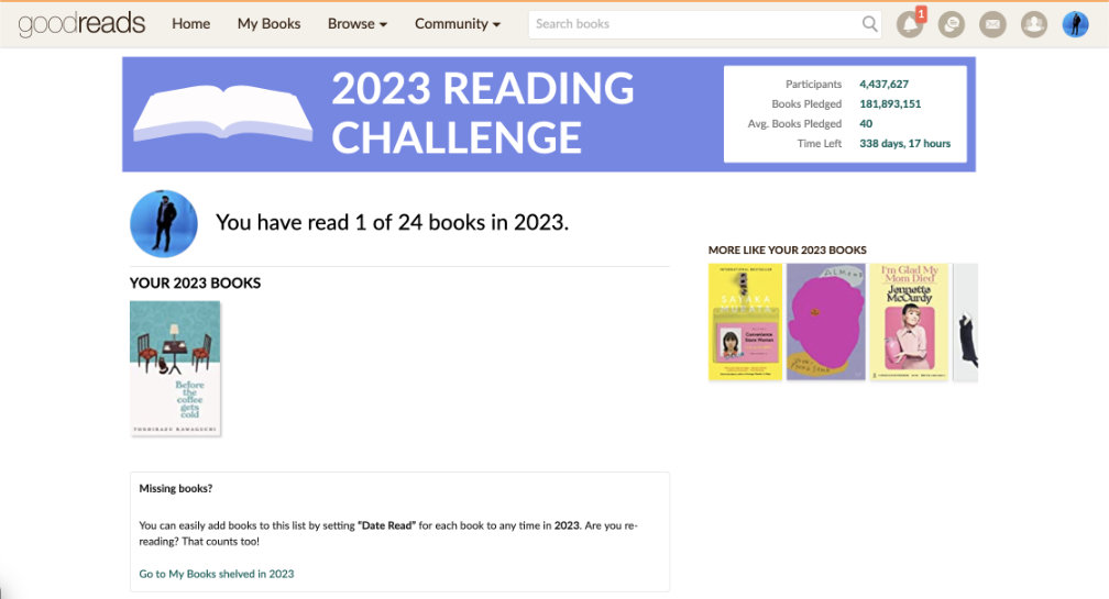 The Goodreads Reading Challenge page.
